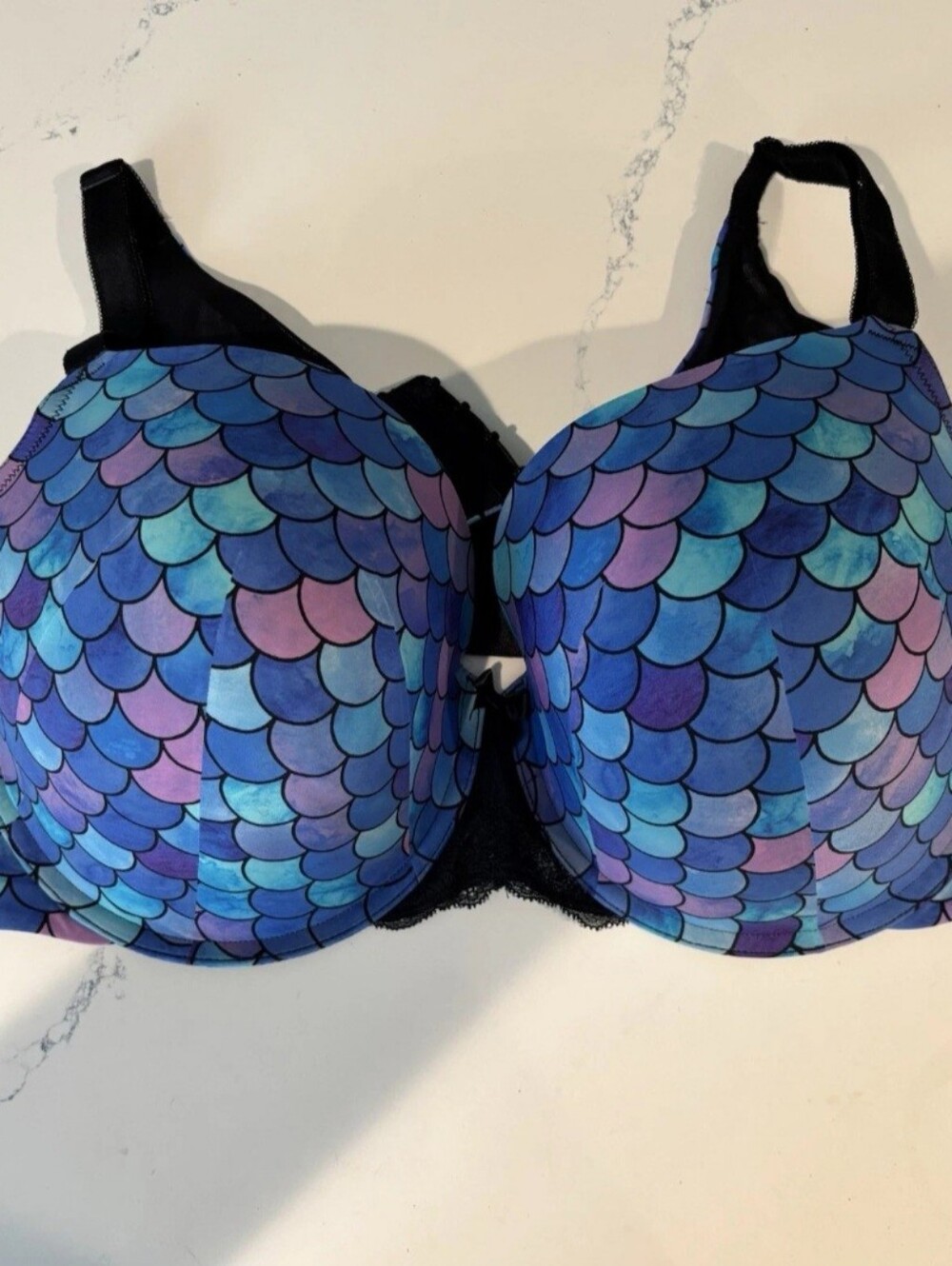 Torrid Perfect Tshirt Push Up Bra 48DDD Mermaid Print Blue Purple Teal Underwire